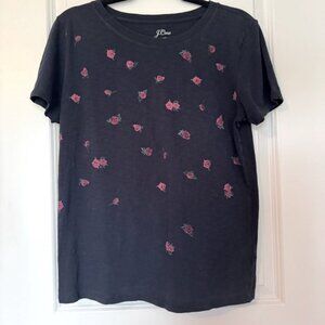 J. Crew Women’s Navy Medium Tee with Rose Floral Pattern